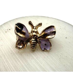Vintage Style Gold Tone Bee Pin Lavender Enamel Insect Brooch